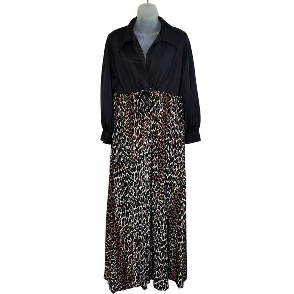 Vintage 60s 70s Butterfield 8 Leopard Print Nylon Robe Lounge Maxi Dress M/L - Picture 1 of 9